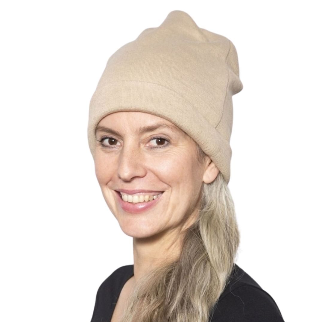 Haube aus Strick-Uni "Nancy" Beige – Bild 2
